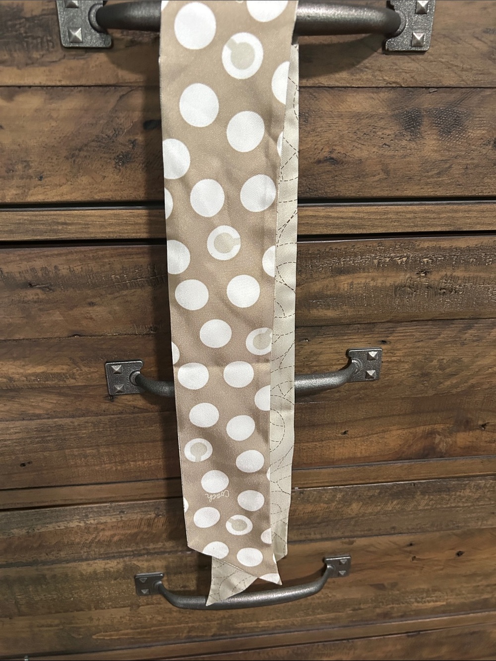 Coach 100% Silk Twilly Skinny Scarf. Tie on purse, hair, neck. Reversible.
